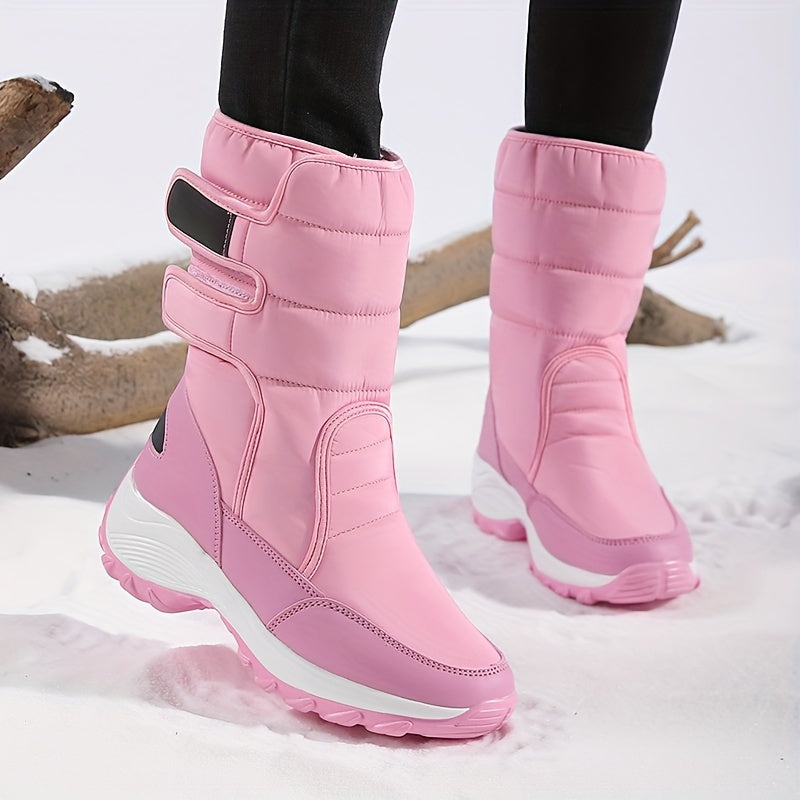Women’s Quilted Hook-And-Loop Mid-Calf Snow Boots