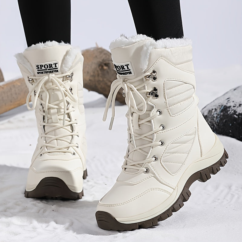 Women’s Plush-Lined Lug-Sole Lace-Up Snow Boots