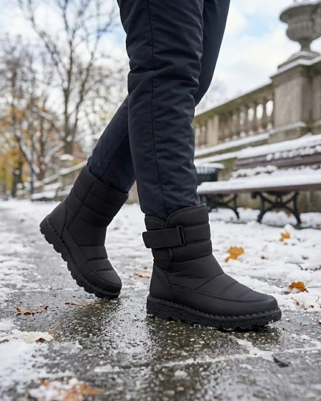 Women’s Quilted Hook-And-Loop Plush-Lined Snow Boots