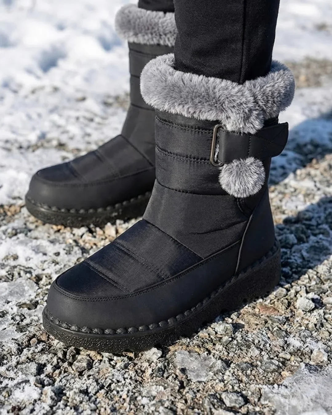 Women’s Faux Fur Trim Buckle Winter Boots