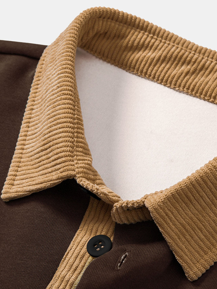 Men’s Relaxed Fit Contrast Corduroy Polo Collar Sweatshirt