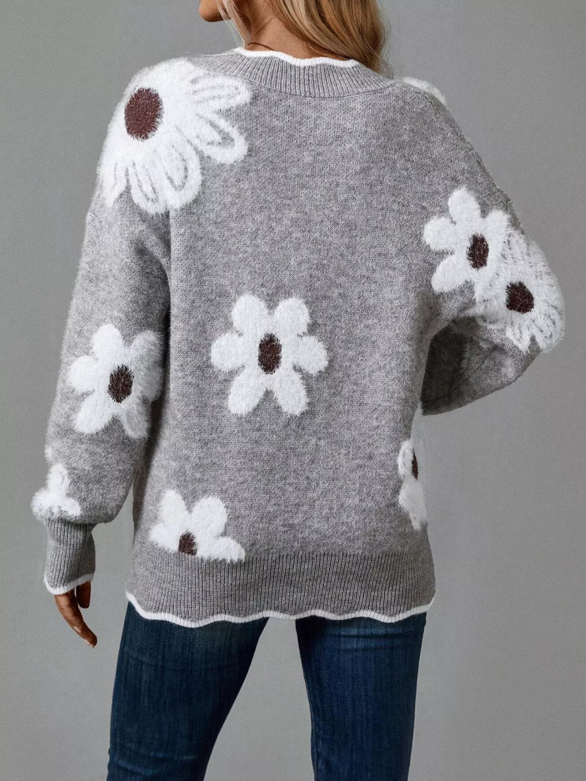 Women’s Floral V-Neck Long Sleeve Sweater