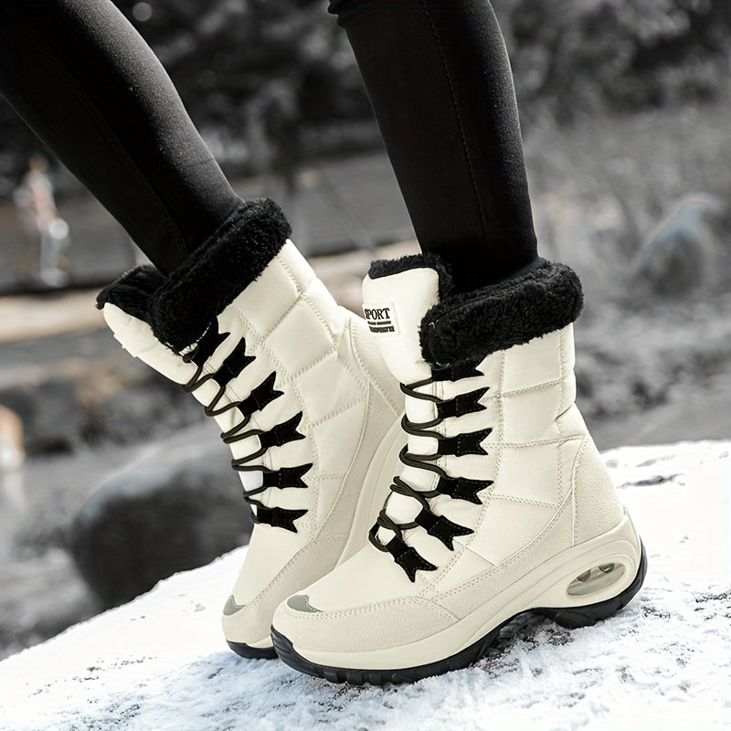 Women’s Faux Fur Cuff Lace-Up Mid-Calf Snow Boots