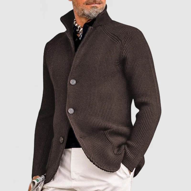 Men’s Collared Long Sleeve Knit Cardigan