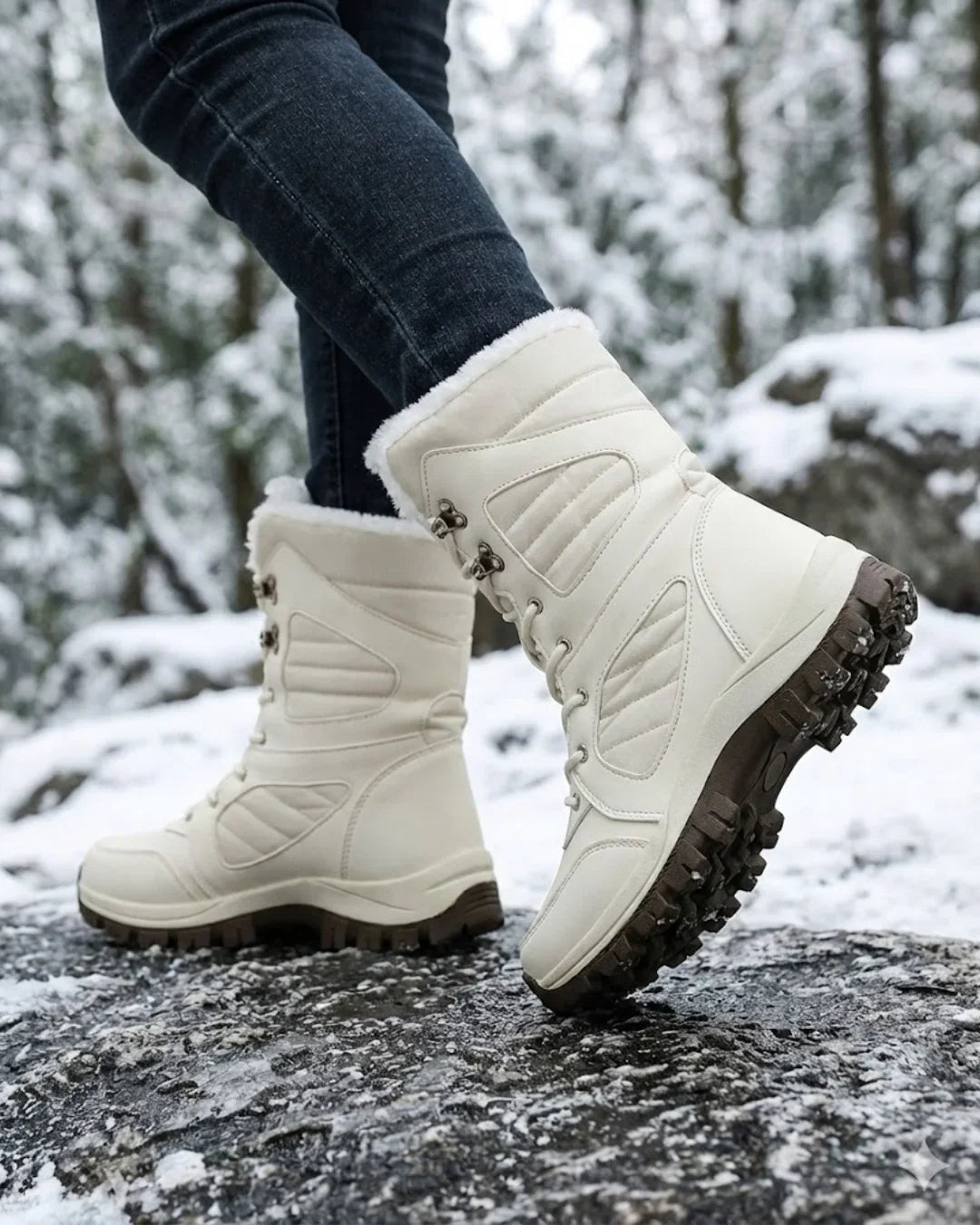 Women’s Plush-Lined Lug-Sole Lace-Up Snow Boots