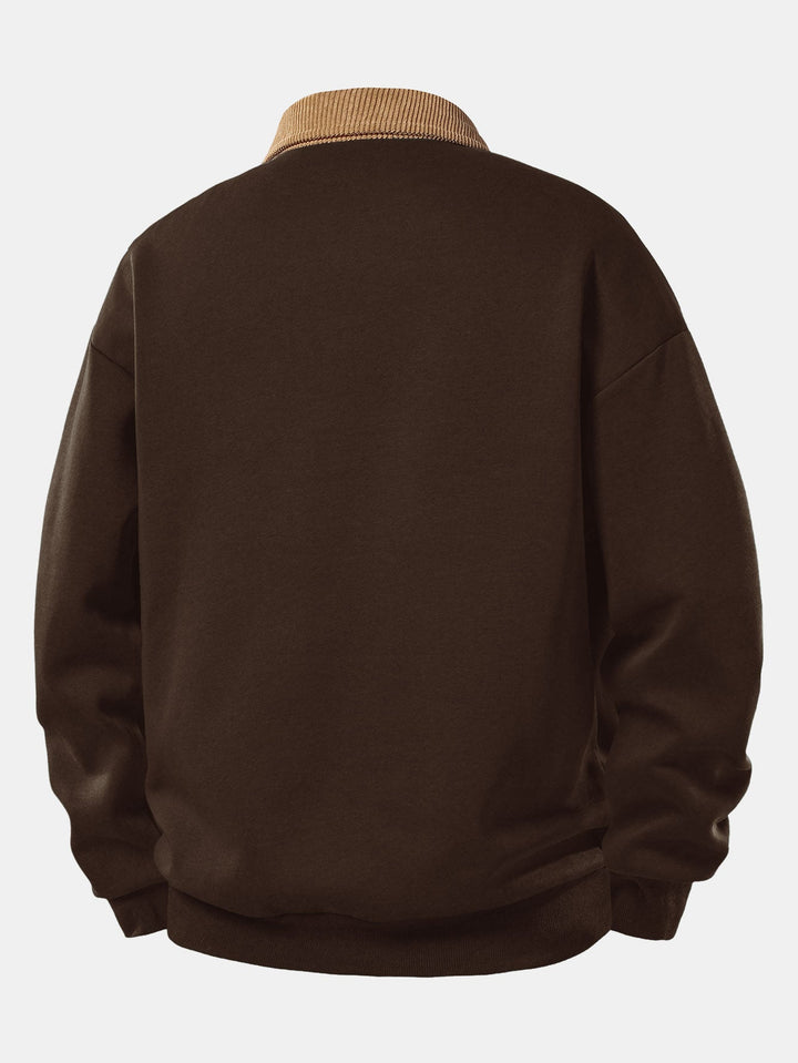Men’s Relaxed Fit Contrast Corduroy Polo Collar Sweatshirt
