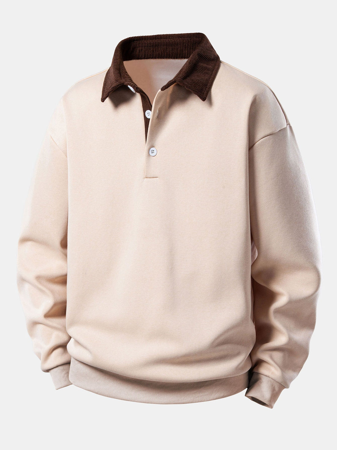 Men’s Relaxed Fit Contrast Corduroy Polo Collar Sweatshirt