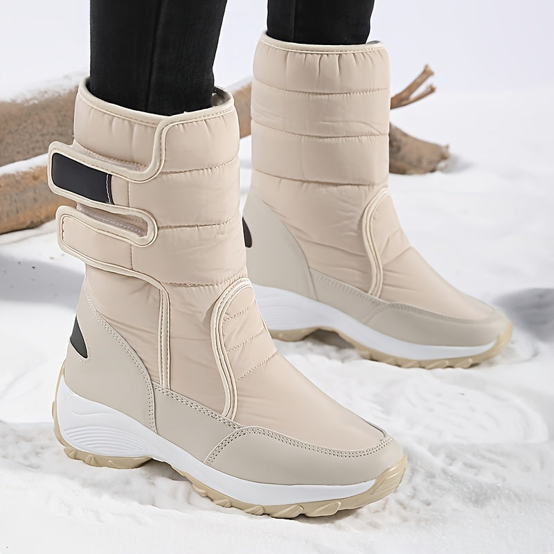 Women’s Quilted Hook-And-Loop Mid-Calf Snow Boots