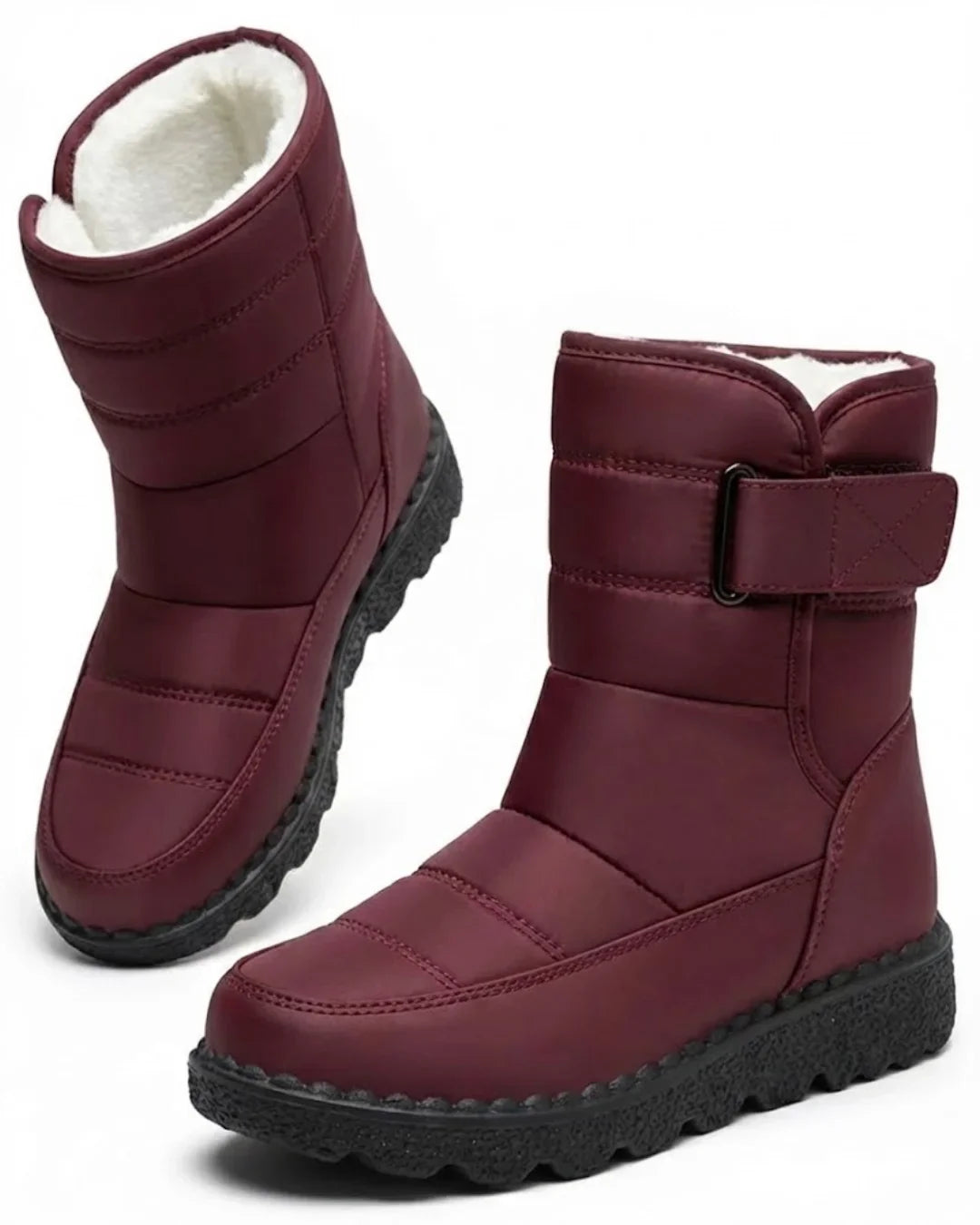 Women’s Quilted Hook-And-Loop Plush-Lined Snow Boots