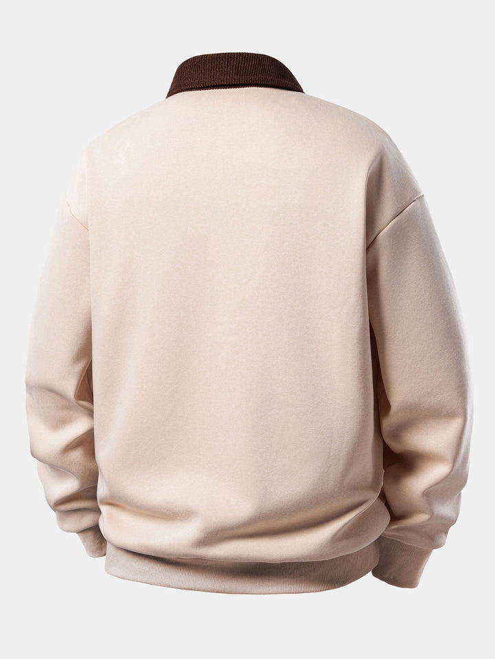 Men’s Relaxed Fit Contrast Corduroy Polo Collar Sweatshirt
