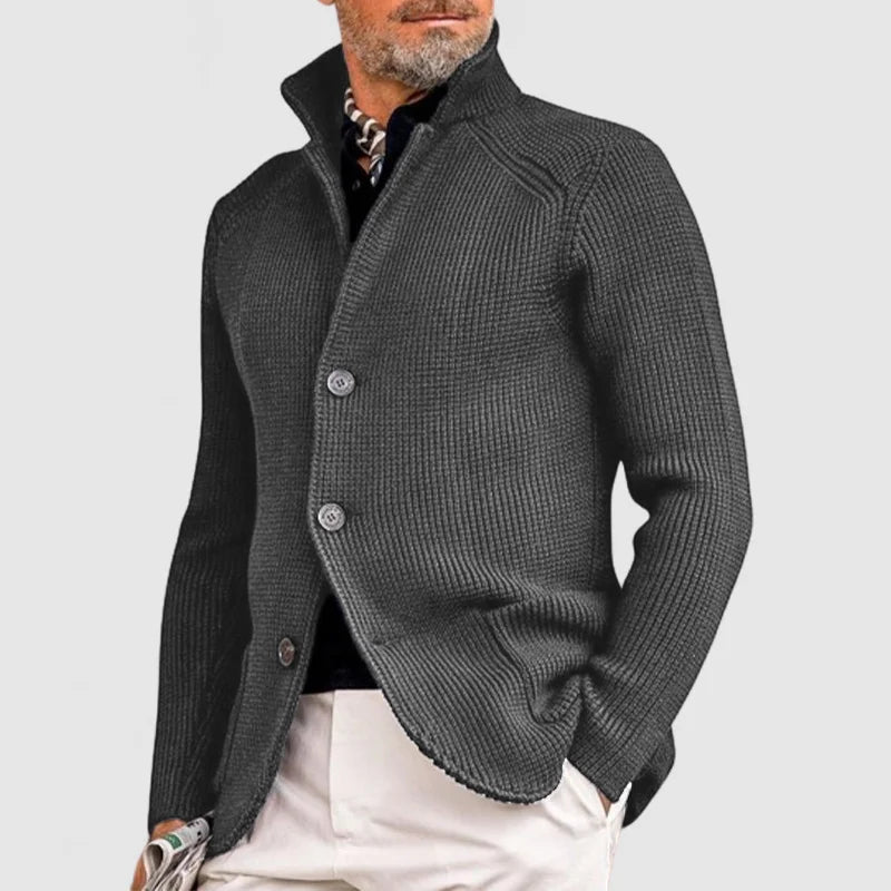 Men’s Collared Long Sleeve Knit Cardigan