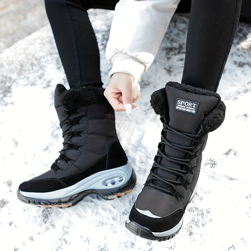 Women’s Faux Fur Cuff Lace-Up Mid-Calf Snow Boots