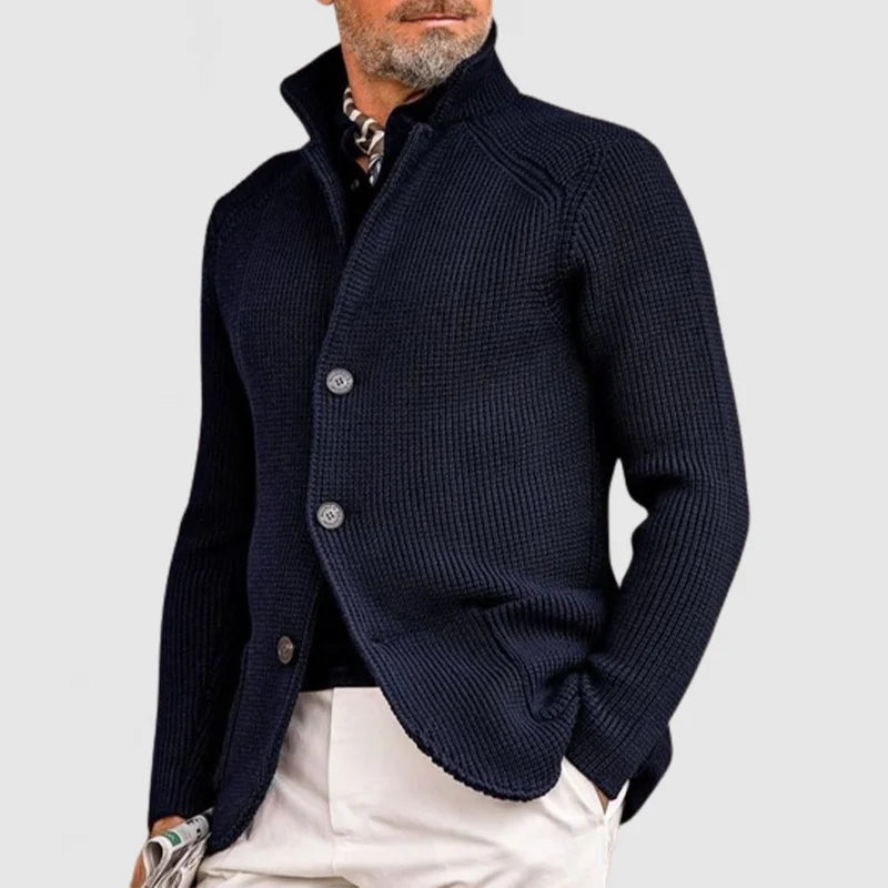 Men’s Collared Long Sleeve Knit Cardigan