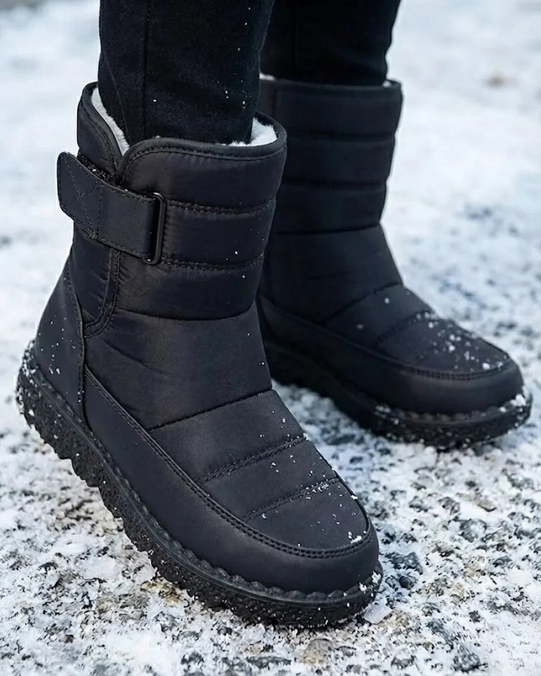 Women’s Quilted Hook-And-Loop Plush-Lined Snow Boots
