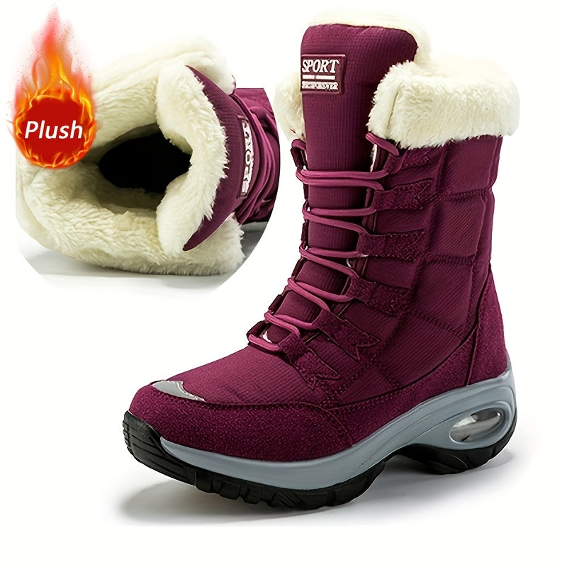 Women’s Faux Fur Cuff Lace-Up Mid-Calf Snow Boots
