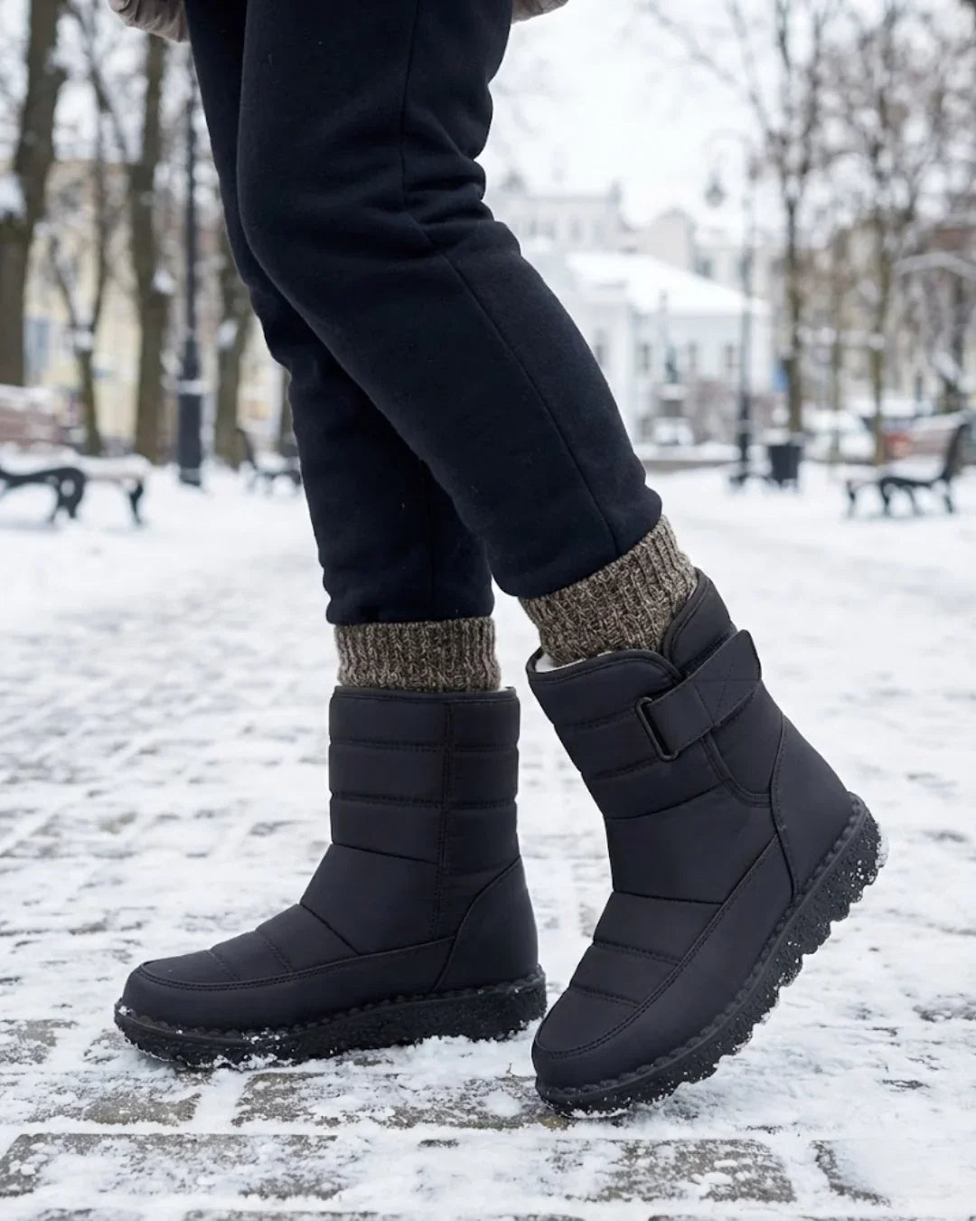 Women’s Quilted Hook-And-Loop Plush-Lined Snow Boots