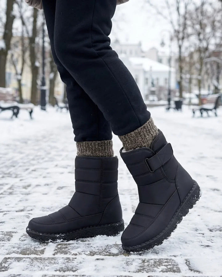 Women’s Quilted Hook-And-Loop Plush-Lined Snow Boots