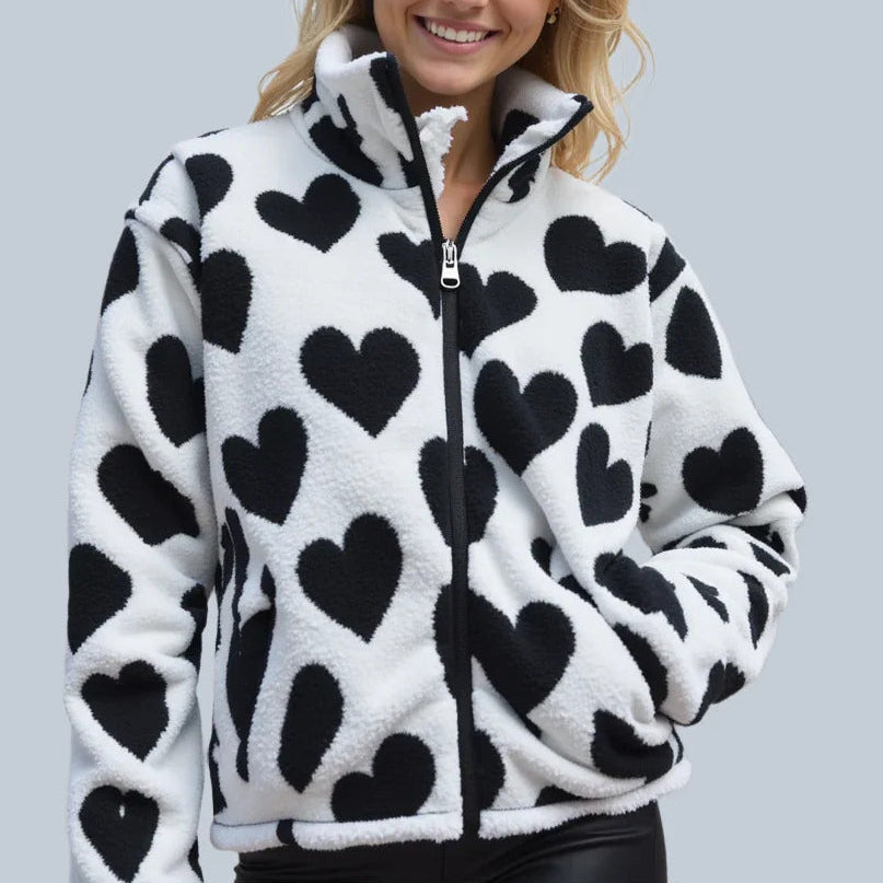 Women’s Reversible Heart Print Hooded Jacket