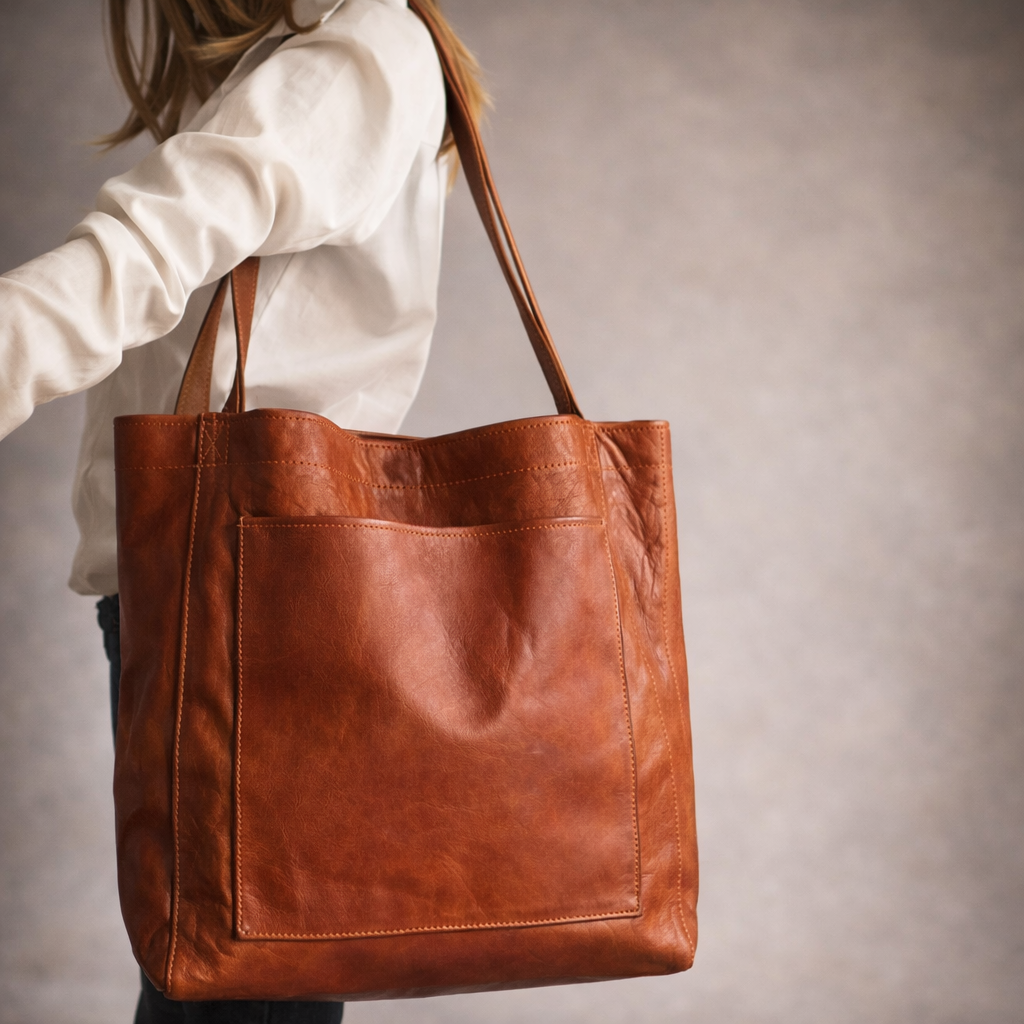 Multi Compartment Reddish Brown Handbag
