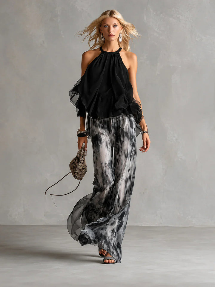 Elise | Elegant and lightweight suit with fluid top and wide pants