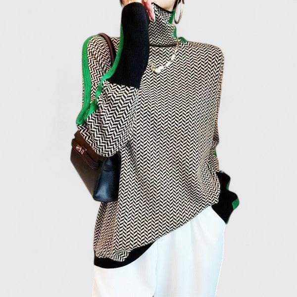 Women’s High Neck Chevron Knit Jumper