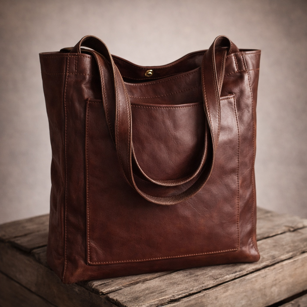 Multi Compartment Reddish Brown Handbag