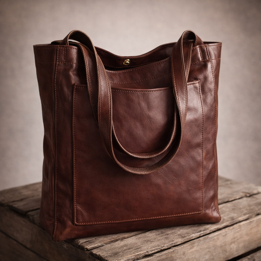 Multi Compartment Reddish Brown Handbag