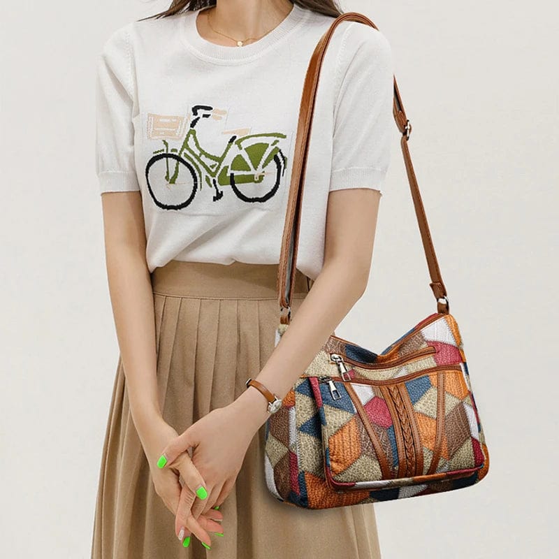 Women’s Mosaic Print Multi Zip Handbag