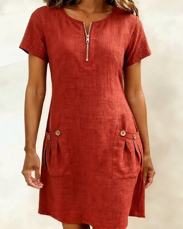 Aria® | Cotton Dress with Zipper Pocket