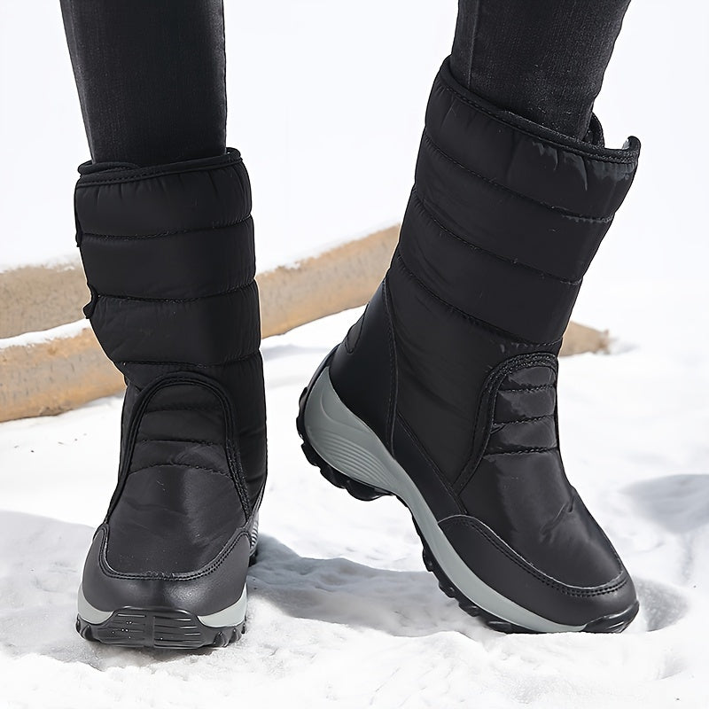 Women’s Quilted Hook-And-Loop Mid-Calf Snow Boots