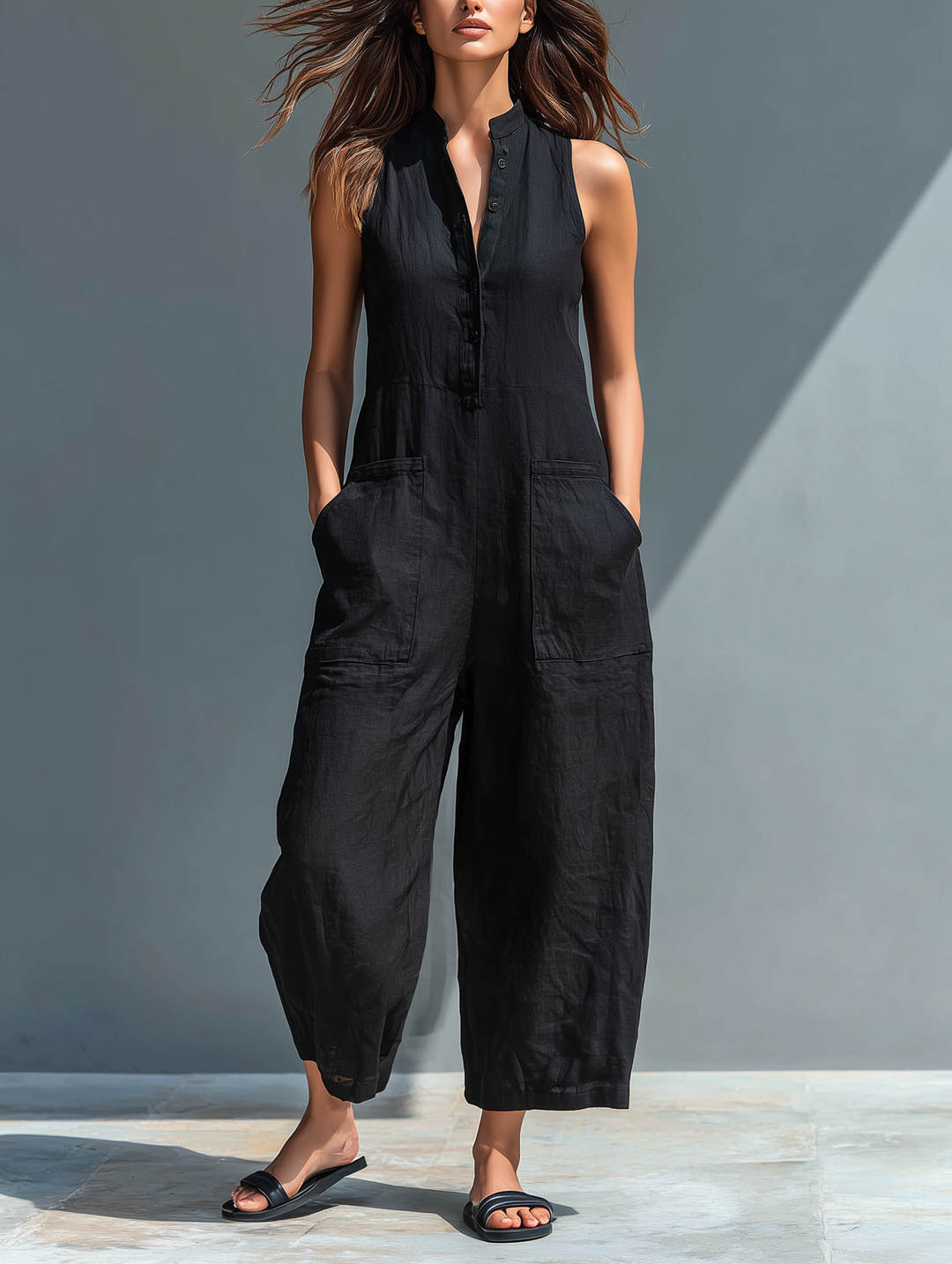 Sleeveless Linen Overall