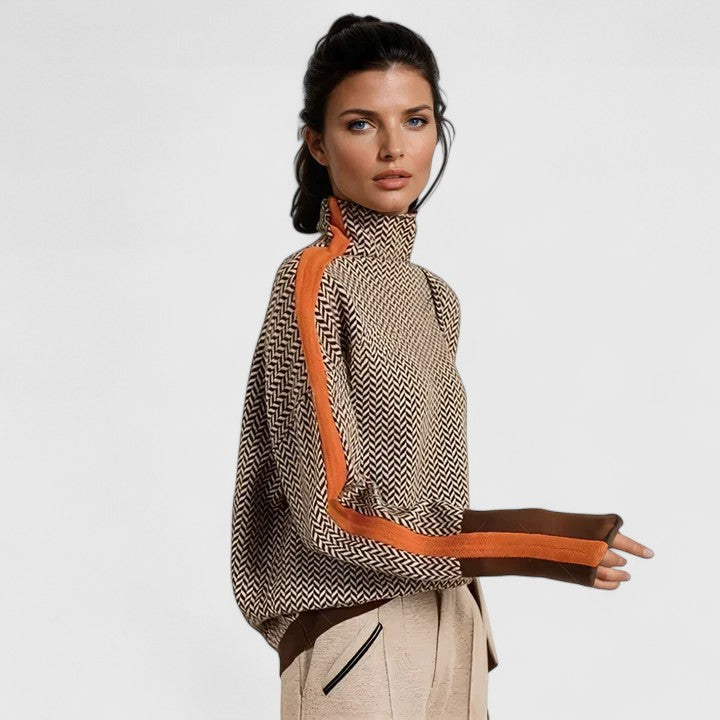 Women’s High Neck Chevron Knit Jumper