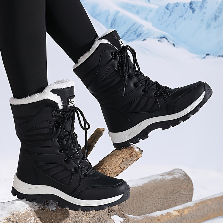 Women’s Plush-Lined Lug-Sole Lace-Up Snow Boots