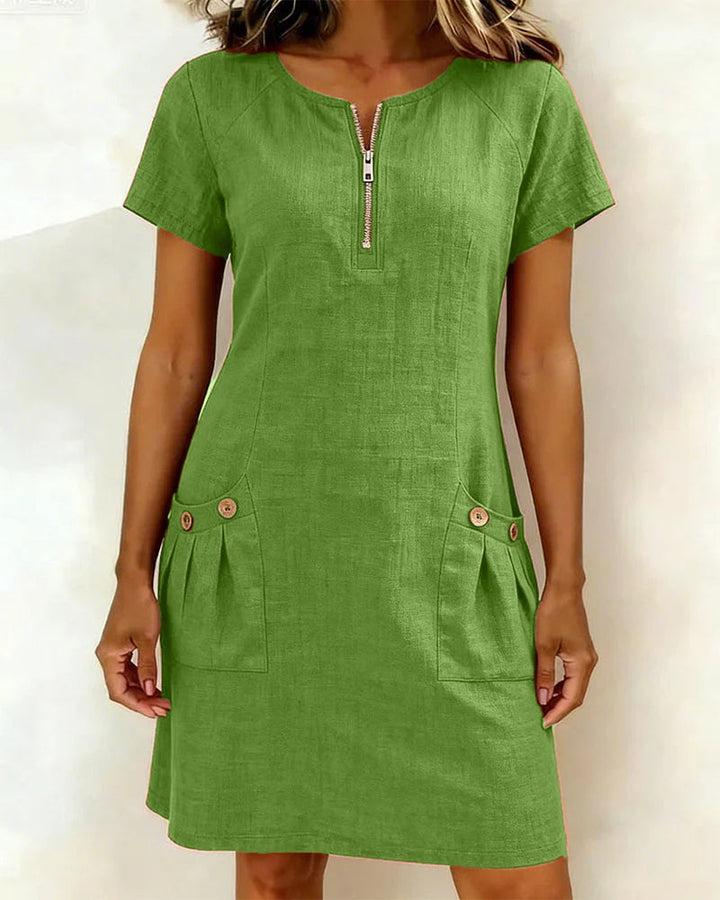 Aria® | Cotton Dress with Zipper Pocket