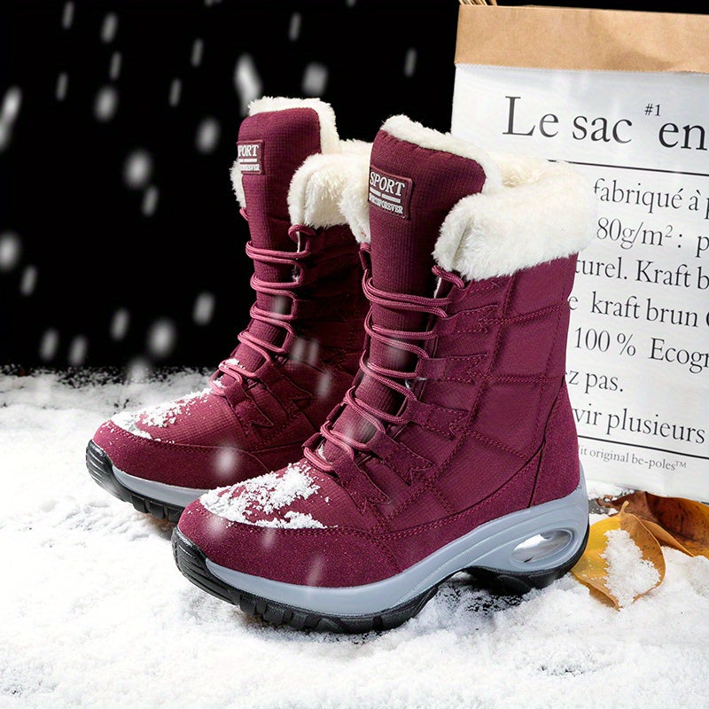 Women’s Faux Fur Cuff Lace-Up Mid-Calf Snow Boots