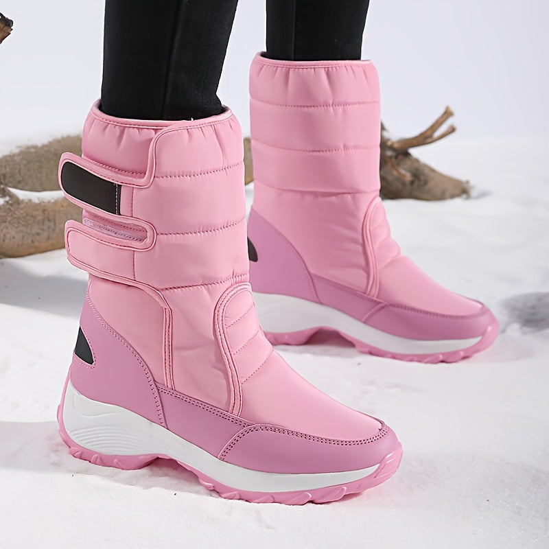 Women’s Quilted Hook-And-Loop Mid-Calf Snow Boots