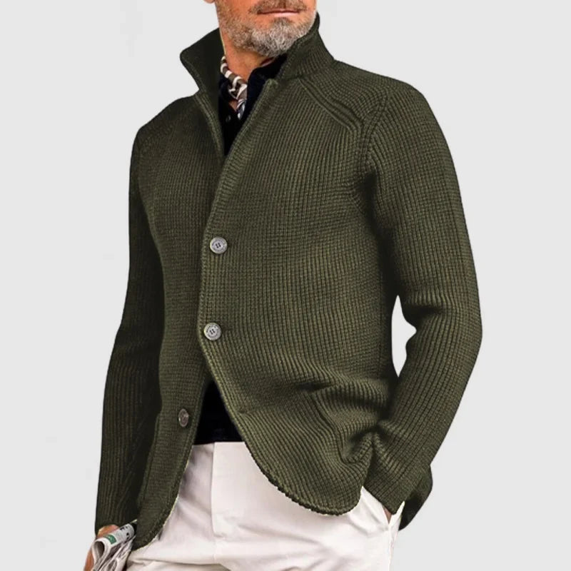 Men’s Collared Long Sleeve Knit Cardigan
