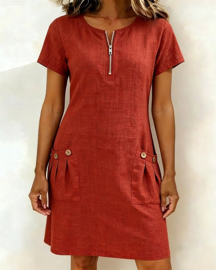 Aria® | Cotton Dress with Zipper Pocket