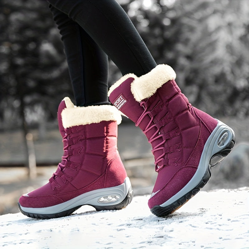Women’s Faux Fur Cuff Lace-Up Mid-Calf Snow Boots