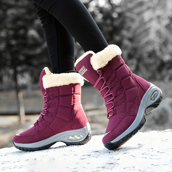 Women’s Faux Fur Cuff Lace-Up Mid-Calf Snow Boots