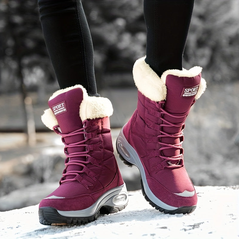 Women’s Faux Fur Cuff Lace-Up Mid-Calf Snow Boots