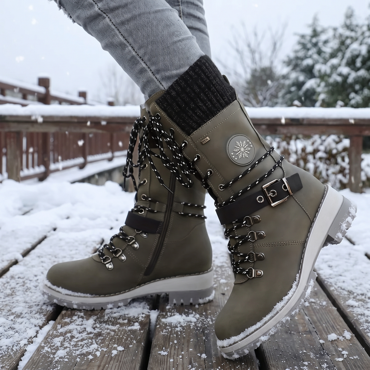 Women’s Lace Up Buckle Strap Hiking Boots