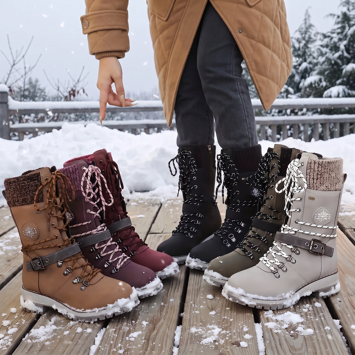 Women’s Lace Up Buckle Strap Hiking Boots
