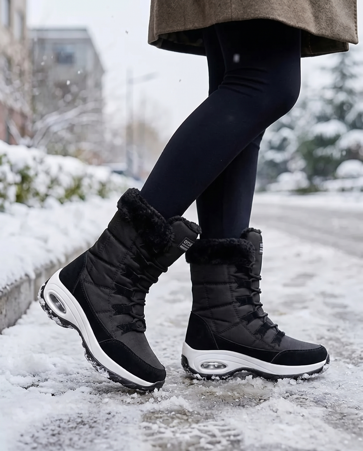 Women’s Faux Fur Cuff Lace-Up Mid-Calf Snow Boots
