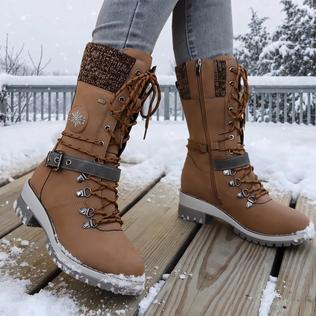 Women’s Lace Up Buckle Strap Hiking Boots