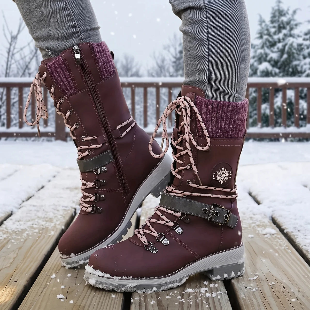 Women’s Lace Up Buckle Strap Hiking Boots
