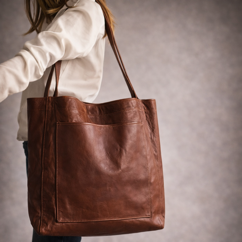 Multi Compartment Reddish Brown Handbag