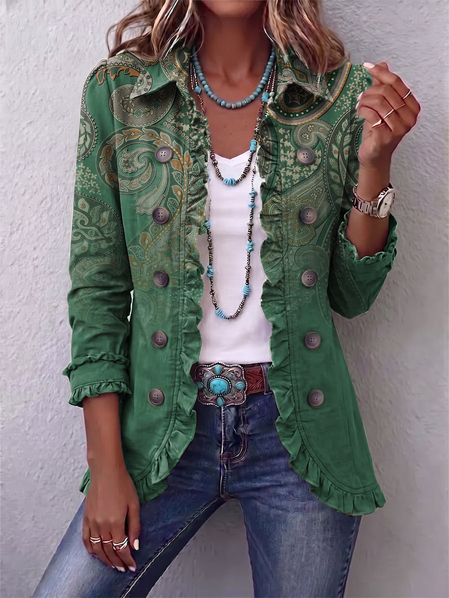 Jemara™ | Bohemian-Inspired Ruffled Jacket with Paisley Print