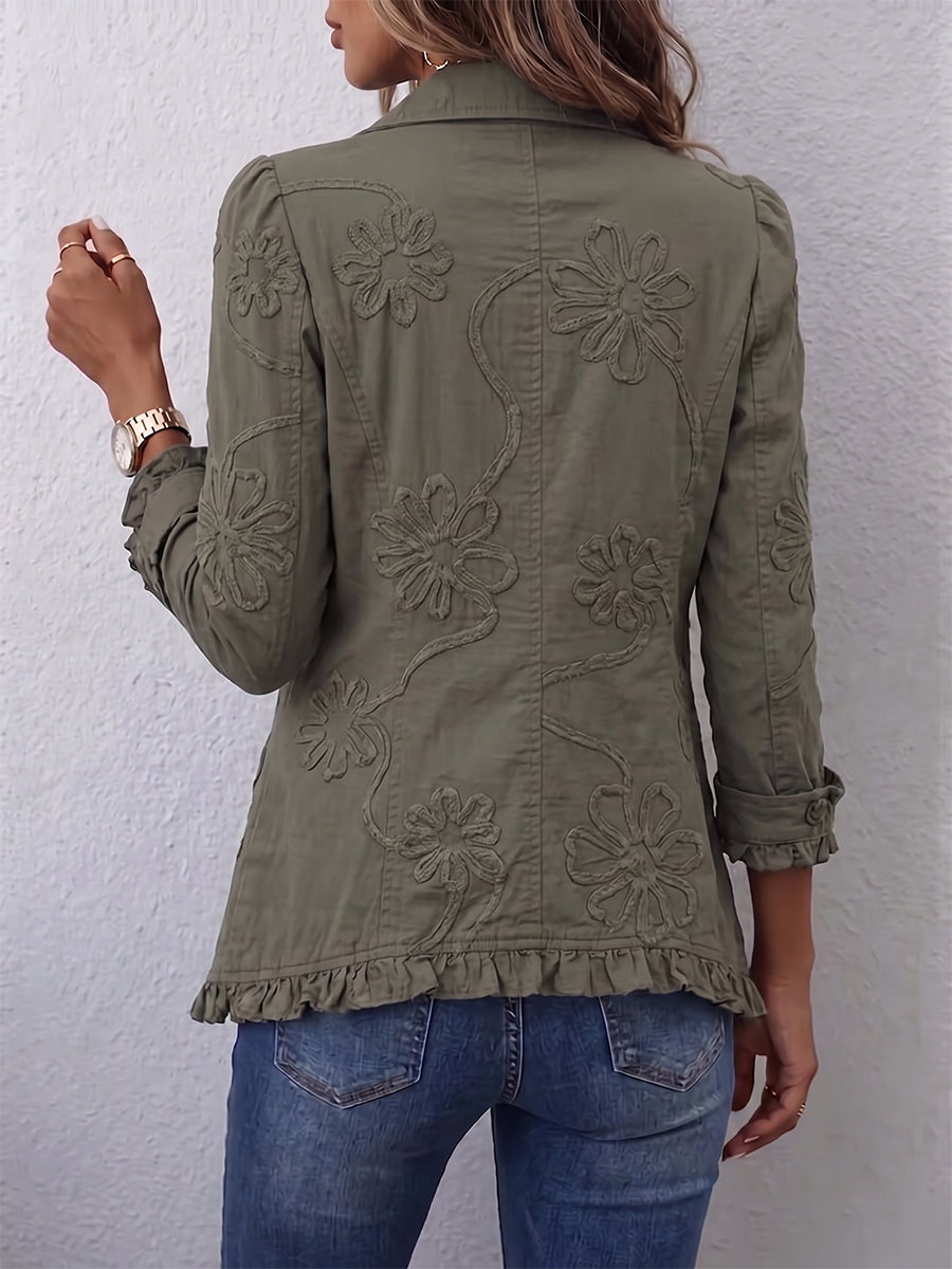 Kamberly™ | Bohemian Floral Utility Jacket with Ruffled Trim