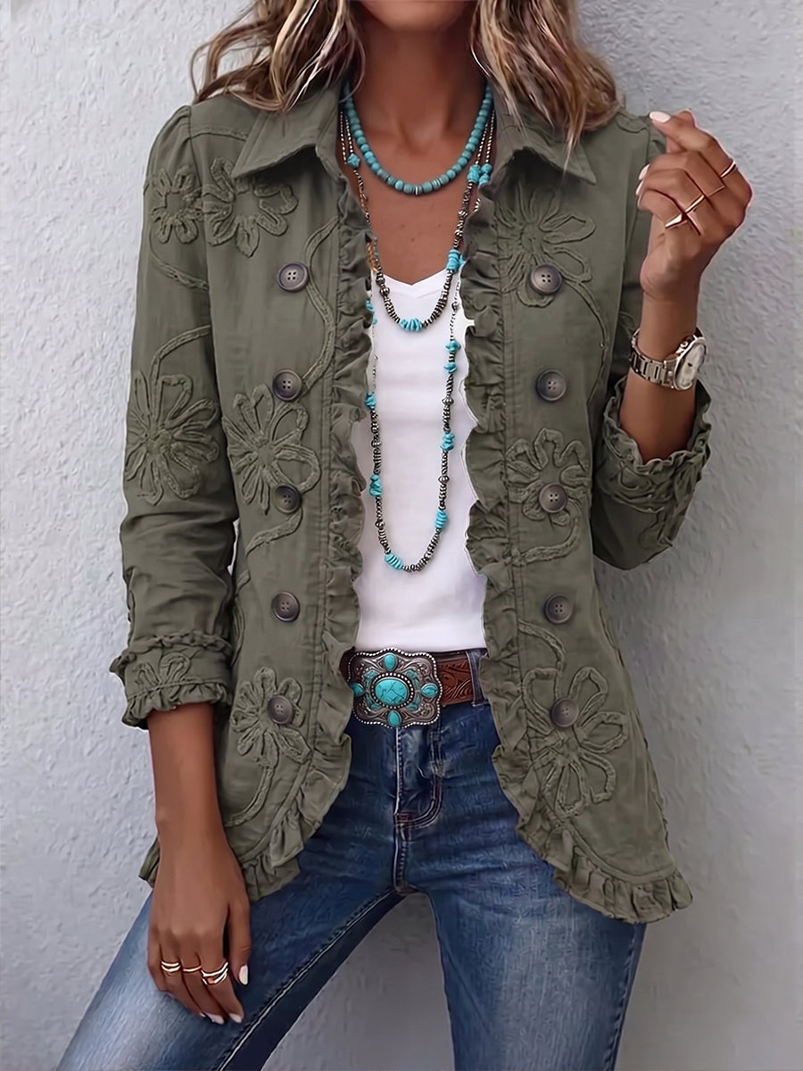 Kamberly™ | Bohemian Floral Utility Jacket with Ruffled Trim